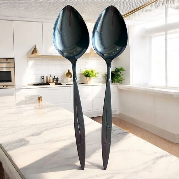 2 Fantasy Oval Soup Spoons Oneida 1881 Rogers Stainless Atomic MCM 6-3/4" - Picture 1 of 8